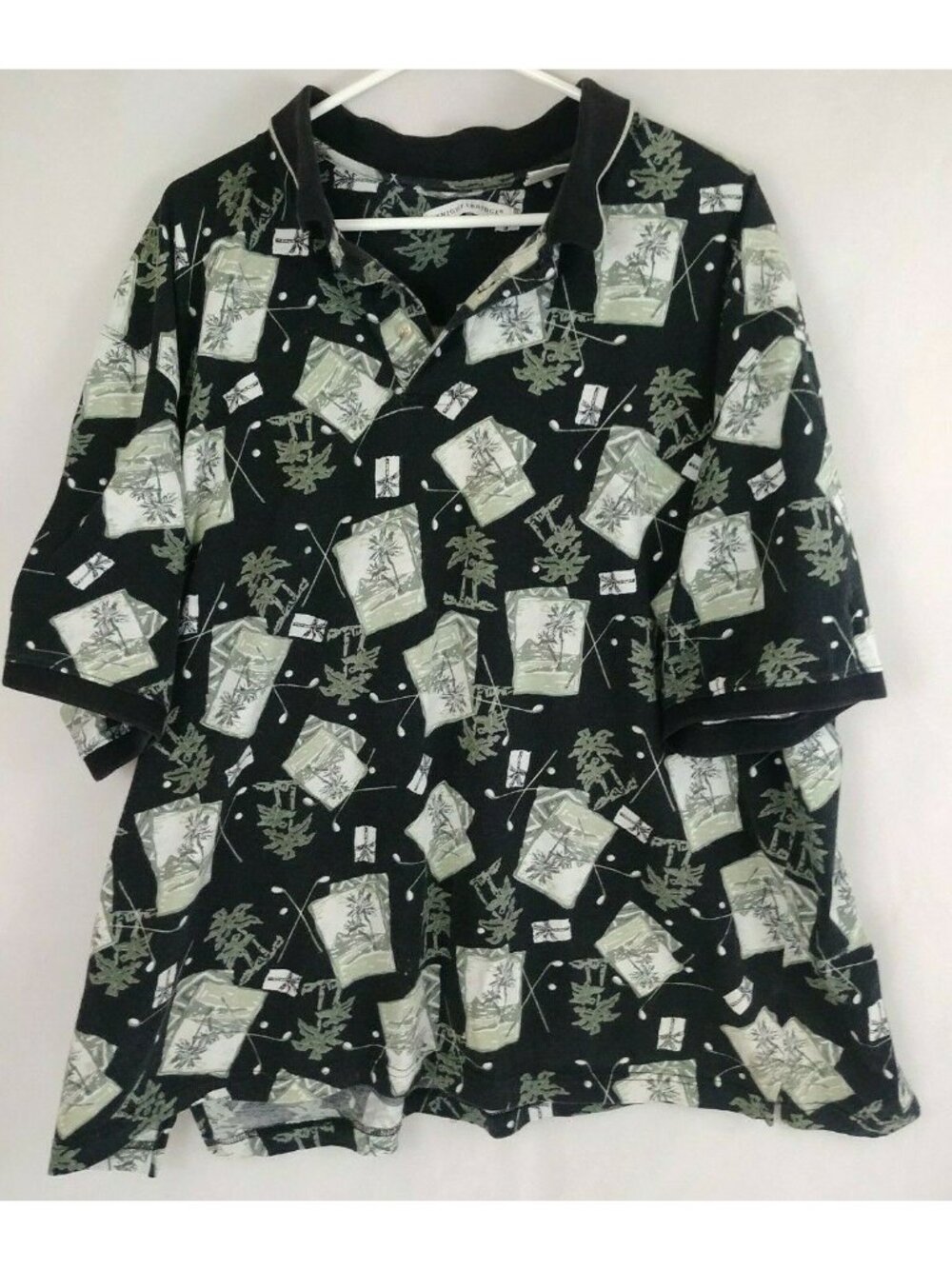 Knightsbridge Men's Short Sleeve Shirt With Palm Tree Islands & Golf Clubs Sz 3X